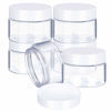 Picture of 6 Pack Clear Container with Lids Small Plastic Pot Jars Wide Mouth Round Leak Proof Plastic Container Jars with Lid for Travel Storage, Eye Shadow, Nails, Paint, Jewelry (6 oz, White)