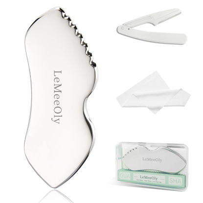Picture of LeMeeOly Stainless Steel Gua Sha Facial Tools Metal GuaSha Tool for Face Neck, Detailer Gua Sha Lymphatic Drainage Face Massage Tool, Gift for Women