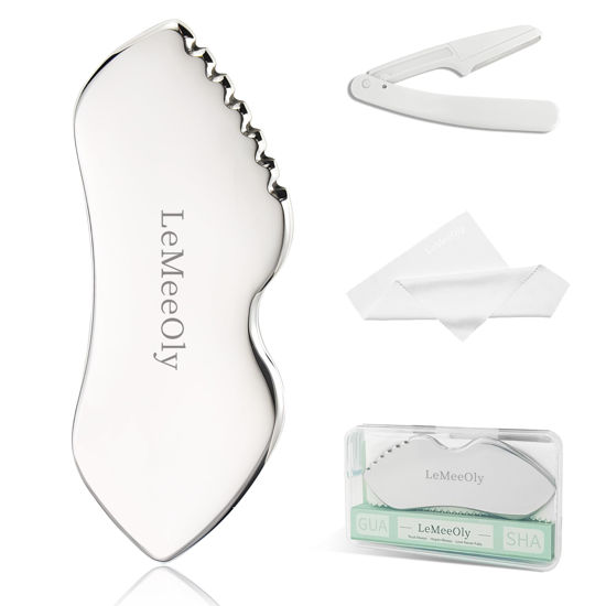 Picture of LeMeeOly Stainless Steel Gua Sha Facial Tools Metal GuaSha Tool for Face Neck, Detailer Gua Sha Lymphatic Drainage Face Massage Tool, Gift for Women