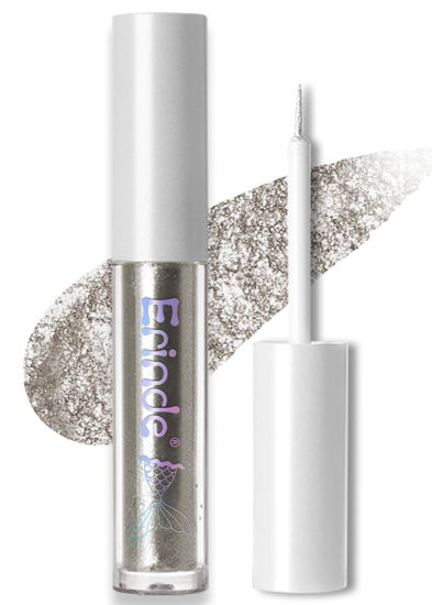 Picture of Erinde Liquid Glitter Eyeshadow Eyeliner, Metallic Shimmer Glitter Eyeshadow Liner, High Pigment Colored Eyeliner, Waterproof Long Lasting Sparkle Christmas Eye Makeup for Women, Star Silver
