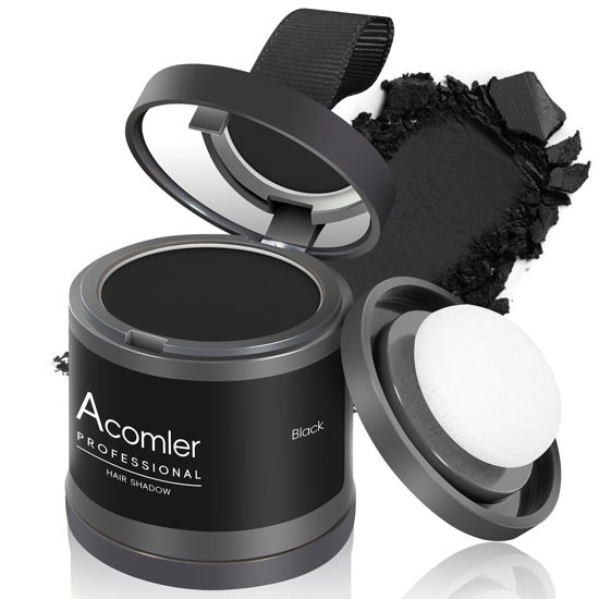 Picture of Acomler Instantly Root Cover Up Hairline Shadow Powder,Root Touch Up Hair Powder 0.35 Ounce for Thinning Hair, Grey Hair Coverage Hair Powder for Women, Men with Eyebrows,Beard Line,Bald Spots (Black)