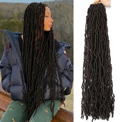 Picture of 7 Packs Faux Locs Crochet Hair 30 Inch Soft Locs for Distressed Locs Butterfly Locs Crochet Hair for Women (30 Inch(Pack of 7) 4#)