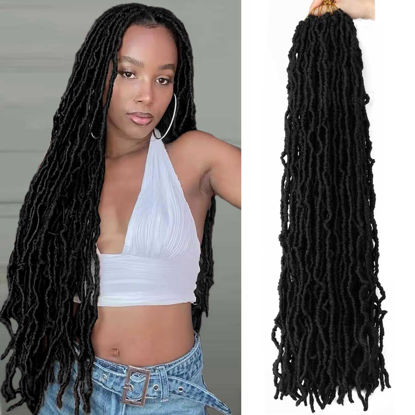 Picture of 7 Packs Faux Locs Crochet Hair 30 Inch Soft Locs for Distressed Locs Butterfly Locs Crochet Hair for Women (30 Inch(Pack of 7) 1#)