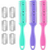 Picture of 3 Pieces Hair Cutting Comb Set with 10 Razors, Double Edge Razor, Thinning Comb for Slim Haircuts (Green, Purple, Pink)