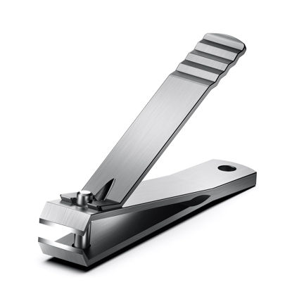 Picture of Heavy Duty Straight Blade Nail Clippers for Thick Toenails, Professional Stainless Steel Fingernail Toenail Clippers Trimmers - Thick Wide Jaw Toe Nail Clippings for Seniors, Men & Women - Silver