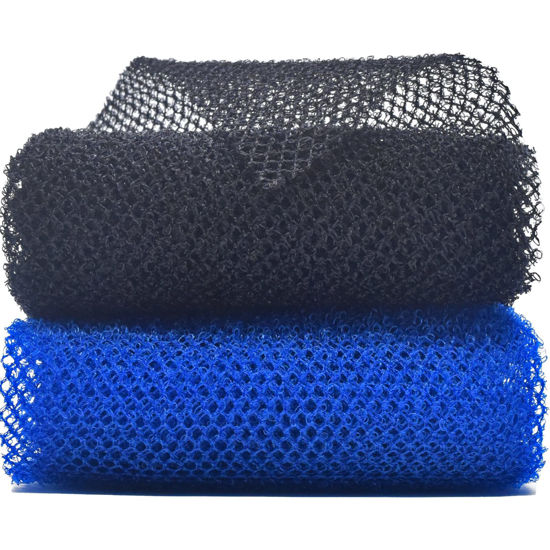 Picture of 2 Piece African Exfoliating Net for Body, African Net Sponge, African Wash Net, African Shower Net, African Bath Sponge Scrubbing Rag Net Exfoliation, African Body Scrubber (Black,Blue)