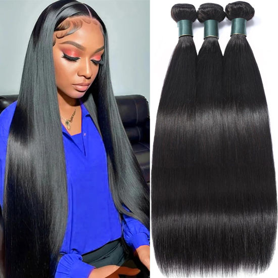Picture of Great Grace Brazilian Straight Bundles Human Hair 24 26 28 Inch 12A 100% Unprocessed Virgin Human Hair Weave 3 Bundles Deals Natural Black Color (Natural Balck 3 Bundles, 24 26 28)