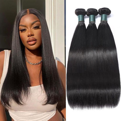 Picture of Great Grace Brazilian Straight Bundles Human Hair 14 16 18 Inch 12A 100% Unprocessed Virgin Human Hair Weave 3 Bundles Deals Natural Black Color (Natural Balck 3 Bundles, 14 16 18)