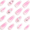 Picture of 24Pcs Pink Coffin Nails Press on Nails Long Coffin Fake Nails with 3D Heart Pearl Star Nail Charms Design Nail Gems Diamond Pink Acrylic Nails Supply Full Cover False Nails Stick on Nails for Women