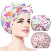 Picture of 2 PCS Shower Caps, Reusable & Extra Large & Adjustable & Double Layer Waterproof Bow Knot Hair Reusable Cap for Women, Waterproof Outer & EVA Lining, for Shower, Spa, Makeup