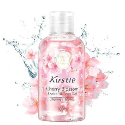 Picture of KUSTIE Travel Size Shower Gel, Shower Gel, Flower Shower Gel with Real Cherry Blossom Petals Deeply Moisturises Dry Skin, 24 Hour Renewal, Mild and Long Lasting Fragrance (3.38 oz)