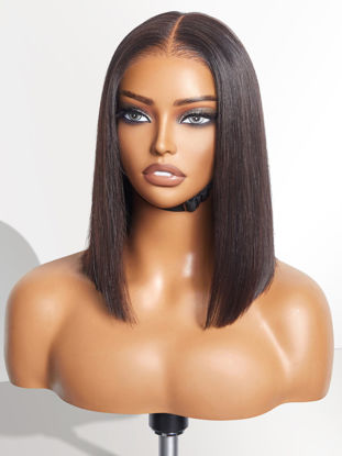 Picture of LUVME HAIR 12 Inch Glueless Bob Wigs Human Hair Pre Plucked, 5x5 HD Lace Closure Wigs Human Hair 180 Density, Ready to Go Blunt Cut Bob Wig with Bleached Knots & Pre Cut Lace
