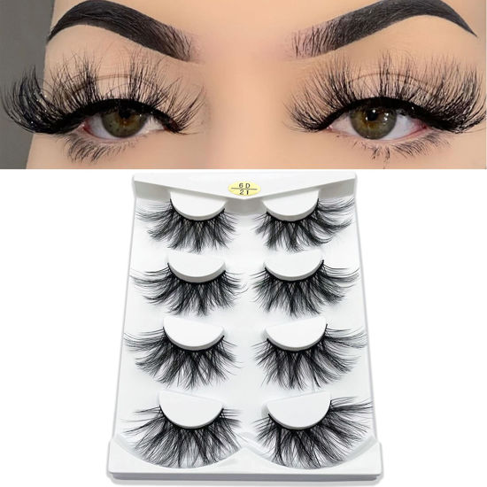 Picture of Mikiwi 25mm Lashes, Dramatic 6D Faux Mink Lashes, Fluffy Volume Eyelashes, Thick Crossed Lashes, Long Faux 25mm Mink Lashes