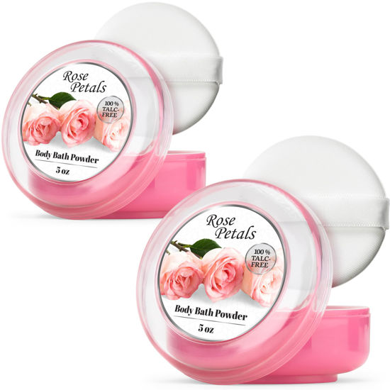 Picture of R-NEU 2 Pack Body Powder for Women with Powder Puff, 100% Talc-Free, Elegant Rose Petal Scented Dusting Powder, After Bath for Soft Skin, Extra Large, (10oz)