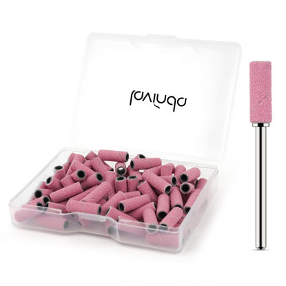 Picture of Lavinda 80 Piece Small Sanding Bands Nail Drill Bit, Fine Sanding Bands for Nail Drill with 3.1mm Mandrel Bit for Acrylic Nails Gel Removing Shaping Polishing Nail Salon Use (180 Grit, Pink)