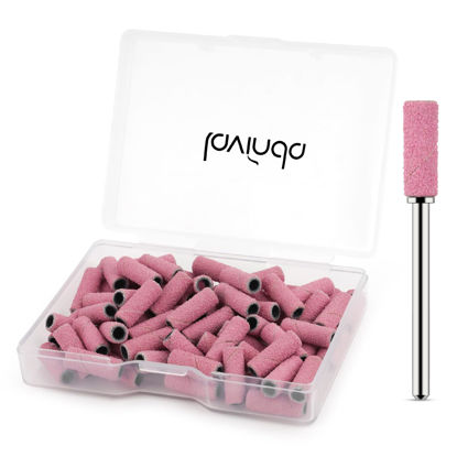 Picture of Lavinda Small Sanding Bands for Nail Drill with 3.1mm Mandrel Bit, 80 Piece Set Coarse Mini Sanding Bands Nail Drill Bits for Acrylic Nails Gel Manicures and Pedicures (80 Grit, Pink)