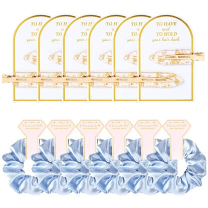 Picture of 12 PCS Silk Satin Soft Blue Hair Accessories - Bridesmaid Proposal Favors with Hair Clips, Scrunchies, and Bridal Shower Gifts for Women and Girls