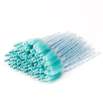 Picture of i-Laesh 100 Pcs Crystal Eyelash Brush Mascara Wands Disposable Eyebrow / Lash Brushes for Eyelashes Extensions Eye Makeup Kit Lashes Applicator Tool Spoolies (Crystal - Peacock Blue)