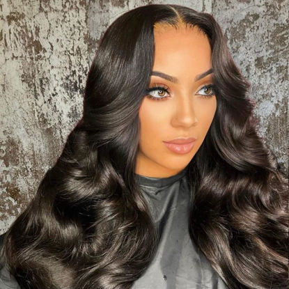 Picture of BEEOS 13x4 Full Frontal HD Lace Wig Body Wave Human Hair Wigs 250% Density Pre-plucked Invisible HD Lace Frontal Wig Bleached Knots 28 Inch