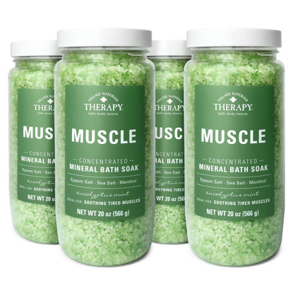 Picture of Village Naturals Therapy, Muscle Concentrated Mineral Bath Soak, Eucalyptus Mint Scent, 20 oz, Pack of 4