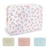 Picture of Waterproof Large Floral Makeup Bag Pouch,Nylon Travel Toiletry Storage Bag Preppy Flower Cosmetic Bag for Women Girl,Large Capacity Makeup Organizer Bag Zipper Pouch for Work(Large White-Flowers)