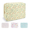 Picture of Waterproof Large Floral Makeup Bag Pouch,Nylon Travel Toiletry Storage Bag Preppy Flower Cosmetic Bag for Women Girl,Large Capacity Makeup Organizer Bag Cute Zipper Pouch(Large Light Yellow-Flowers)