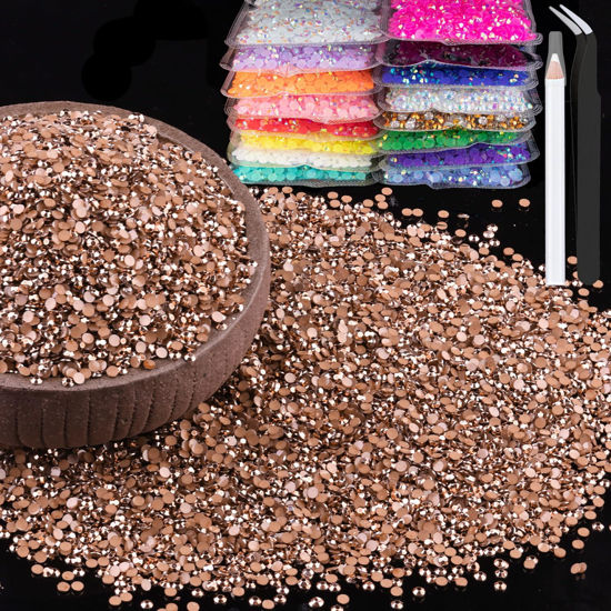 Picture of 15000pcs 2mm Resin Rhinestones Bulk, Champagne Flatback Round Jelly Rhinestones Non Hotfix Crystal Gems Large Quantity Wholesale for DIY Crafts Clothes Face Makeup Manicure
