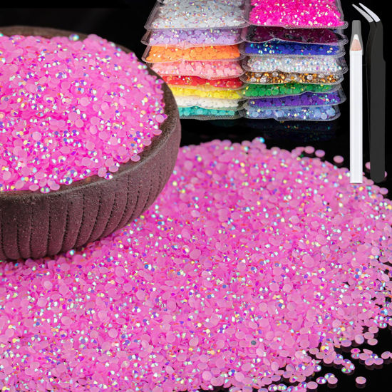 Picture of 15000pcs 2mm Resin Rhinestones Bulk, Pink AB Flatback Round Jelly Rhinestones Bedazzling Non Hotfix Crystal Gems Large Quantity Wholesale for DIY Crafts Clothes Bottles Tumblers Face Makeup Manicure