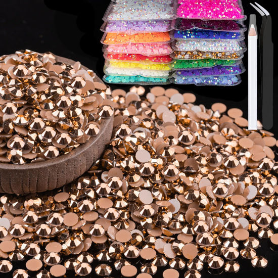 Picture of 2000pcs 6mm Resin Rhinestones Bulk, Champagne Flatback Round Jelly Rhinestones Non Hotfix Crystal Gems Large Quantity Wholesale for DIY Crafts Clothes Face Makeup Manicure