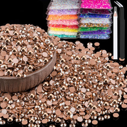 Picture of 6000pcs 4mm Resin Rhinestones Bulk, Champagne Flatback Round Jelly Rhinestones Non Hotfix Crystal Gems Large Quantity Wholesale for DIY Crafts Clothes Face Makeup Manicure