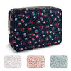 Picture of Waterproof Large Floral Makeup Bag Pouch,Nylon Travel Toiletry Storage Bag Preppy Flower Cosmetic Bag for Women Girl,Large Capacity Makeup Organizer Bag Zipper Pouch for Work(Large Black-Flowers)
