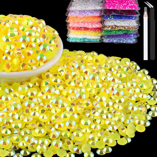 Picture of 2000pcs 6mm Resin Rhinestones Bulk, Lemon Yellow AB Flatback Round Jelly Rhinestones Bedazzling Non Hotfix Crystal Gems Large Quantity Wholesale for DIY Crafts Clothes Tumblers Face Makeup Manicure