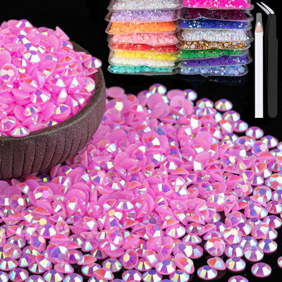 Picture of 5000pcs 5mm Resin Rhinestones Bulk, Pink AB Flatback Round Jelly Rhinestones Bedazzling Non Hotfix Crystal Gems Large Quantity Wholesale for DIY Crafts Clothes Bottles Tumblers Face Makeup Manicure