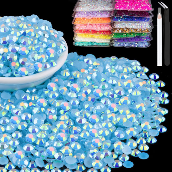 Picture of 6000pcs 4mm Resin Rhinestones Bulk, Lake Blue AB Flatback Round Jelly Rhinestones Bedazzling Non Hotfix Crystal Gems Large Quantity Wholesale for DIY Crafts Clothes Tumblers Face Makeup Manicure