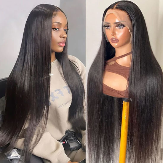 Picture of DULOVE 30 Inch Lace Front Wigs Human Hair Pre Plucked With Baby Hair 13x4 Straight HD Transparent Lace Front Wigs for Women 200 Density Glueless Natural Color