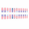 Picture of Foccna Long Blue Fake Nails Square French Press on Nails Flower Design Bling Glossy Rhinestone False Nail Tips Artificial Nails Finger Manicure for Women and Girls-24pcs