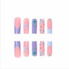 Picture of Foccna Long Blue Fake Nails Square French Press on Nails Flower Design Bling Glossy Rhinestone False Nail Tips Artificial Nails Finger Manicure for Women and Girls-24pcs