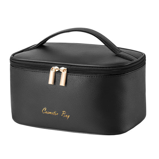 Picture of KITENROM Preppy Makeup Bag Premium Travel Cosmetic Bags for Women Zip Pouch Toiletry Organizer Case(Dark Black)