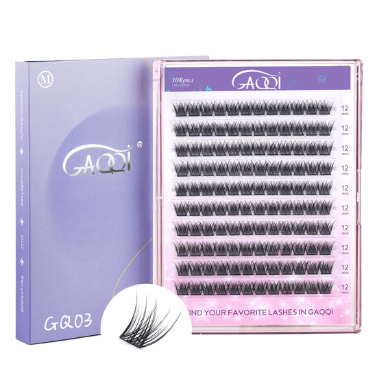 Picture of GAQQI Lash Clusters, Eyelash Clusters 120PCS C Curl Individual Lashes, Wispy Cluster Eyelash Extension 12mm Only, Natural Looking Cluster Lashes （GQ03, C Curl, 12mm)