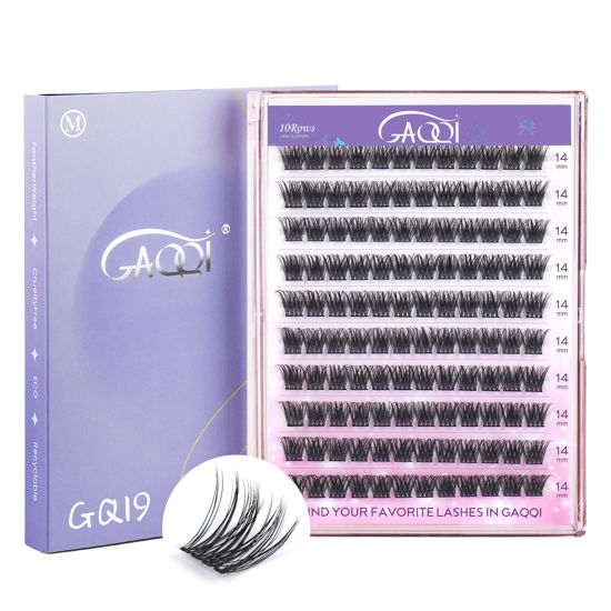Picture of GAQQI Lash Clusters, Individual Lashes D Curl, DIY Lash Extension 14mm False Eyelash Clusters 120 PCS, Natural & Wispy Cluster Lash Wisps (GQ19, D Curl,14mm)