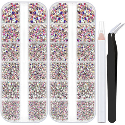 Picture of Two Packs of Flatback Rhinestones 4000 Pcs Nail Art Rhinestones Flatback Crystal AB Rhinestone with Picker Pencil and Tweezer For Nail Art and Decoration