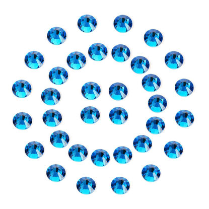 Picture of 1440Pcs Blue Zircon Crystal Rhinestones,Glass Flatback Rhinestones Gemstones for Nail Face Makeup Art Crafts Clothes Decoration -(SS12,3.0mm,Blue Zircon)