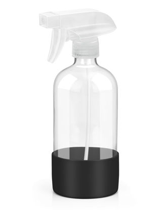 Picture of Roinisor Glass Spray Bottles with Silicone Sleeve Protection, Empty 16OZ Reusable Spray Bottles, Refillable Containers with Spray Nozzles for Cleaning Solutions, Plants and Essential Oils 1 Pack Black