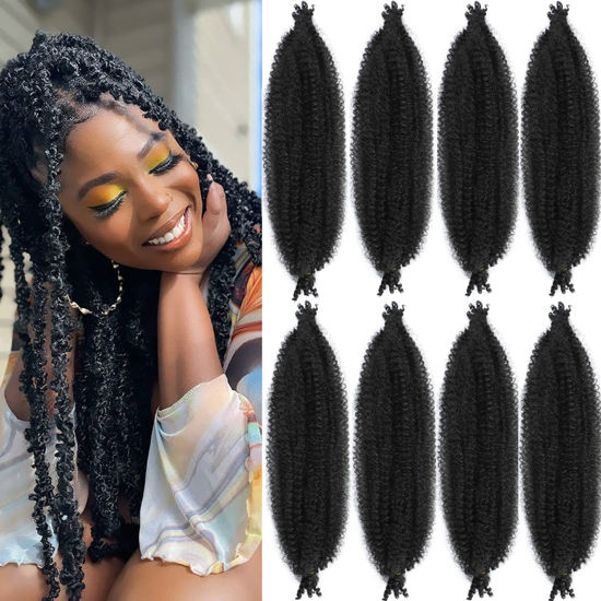 Picture of 8 Packs Pre-Separated Springy Afro Twist Hair Suitable for Damaged Soft Locs Synthetic Marley Twist Braiding Hair for Black Women (24 inch, 1B)