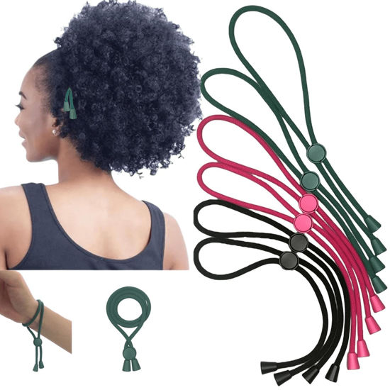 Picture of 6 Pcs Adjustable Thick Hair Ties, Large Ponytail Holders for Natural Hair, Buns, Locs, Dreads, Curly & Afro Hair/Puffs - 3 Colors Hair Bracelet Bulk
