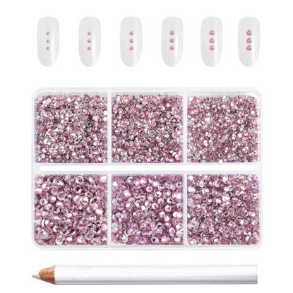 Picture of Beadsland 7200pcs Flatback Rhinestones,Pink Rhinestones Nail Gems Round Crystal Rhinestones for Crafts,Mixed 6 Sizes with Wax Pencil Kit, SS3-SS10,Light Rose/Light Pink