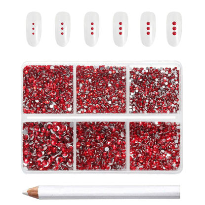 Picture of Beadsland 7200pcs Flatback Rhinestones,Red Rhinestones Nail Gems Round Crystal Rhinestones for Crafts,Mixed 6 Sizes with Wax Pencil Kit, SS3-SS10,Siam