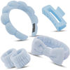 Picture of Canitor Spa Headband Wrist Bands Set with Hair Clips Skincare Headband for Washing Face Skin Care Puffy Makeup Headband Preppy Teen Girl Gifts Cute Trendy Stuff Hair Accessories for Women (blue)