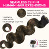 Picture of Lashey Seamless Clip in Hair Extensions Human Hair 130g 9pcs 16 Inch Body Wave Natural Black Mixed Chestnut Brown Clip in Hair Extensions for Women