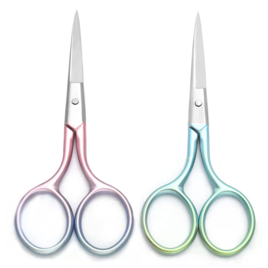 Picture of Motanar Multicolor Professional Grooming Scissors for Personal Care Facial Hair Removal and Ear Nose Eyebrow Trimming Stainless Steel Fine Straight Tip Scissors 3.9 Inch (Green+Pink)